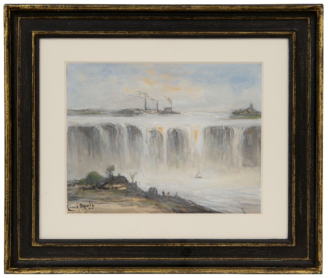 Apol L.F.H.  | Lodewijk Franciscus Hendrik 'Louis' Apol | Watercolours and drawings offered for sale | The Niagara falls, watercolour and gouache on paper 15.0 x 19.8 cm, signed l.l. and dated 1895 on the reverse
