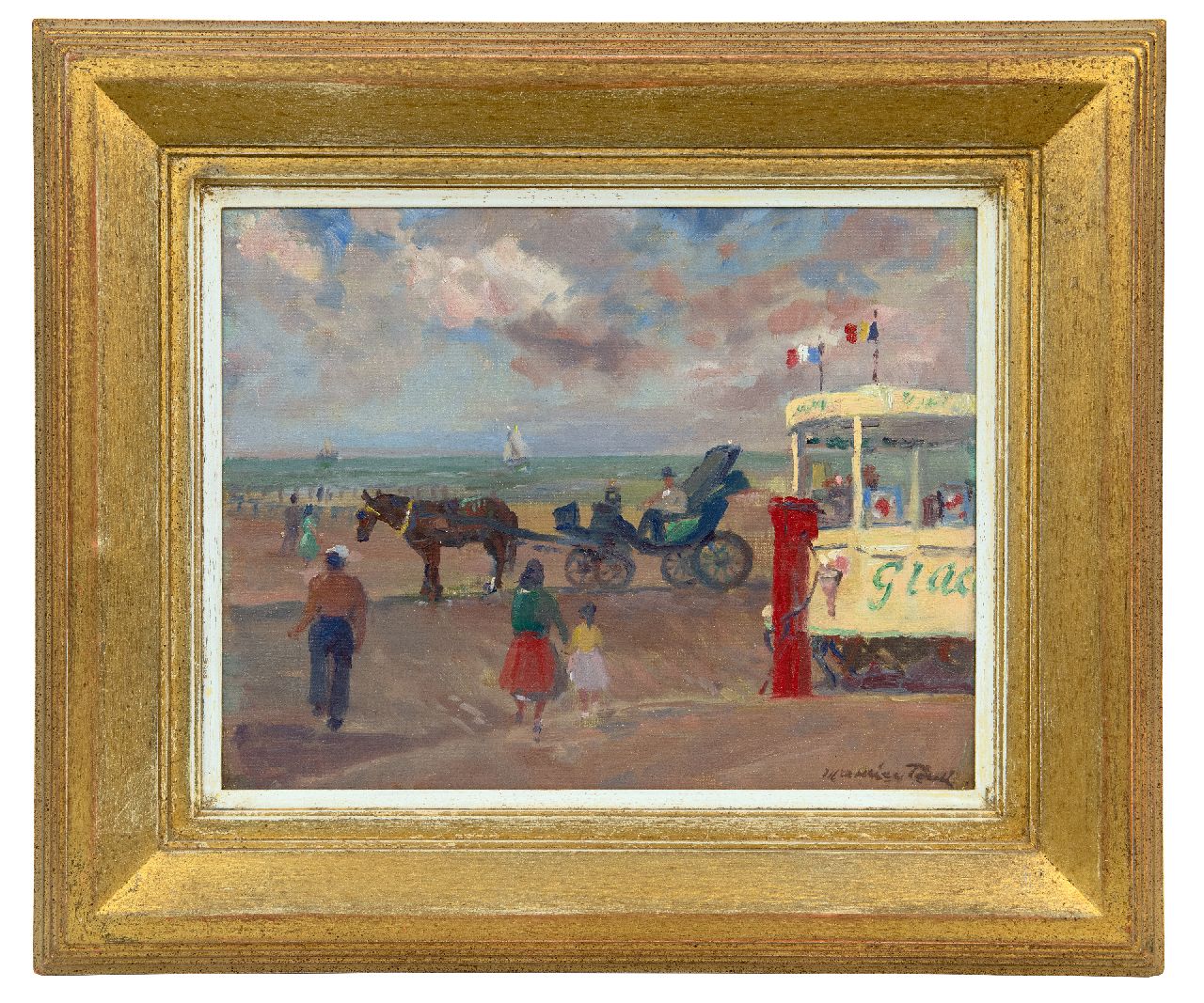 Paul M.  | Maurice Paul, Selling ice cream at the beach, oil on canvas laid down on board 28.2 x 36.1 cm, signed l.r.