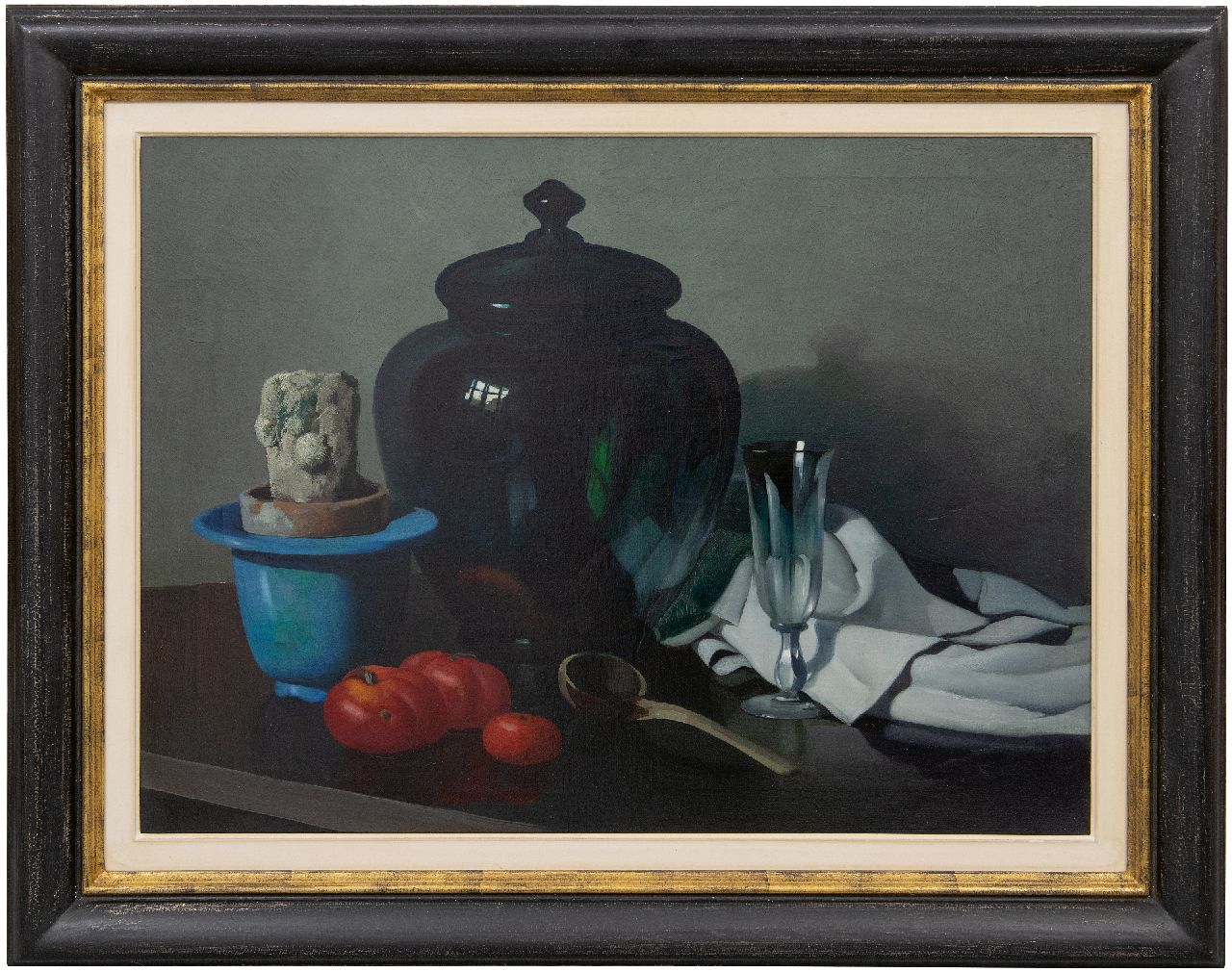 Hoff A.J. van 't | Adrianus Johannes 'Adriaan' van 't Hoff | Paintings offered for sale | Still life with cactus in a pot, a glass bowl and tomatoes, oil on canvas 56.7 x 75.8 cm