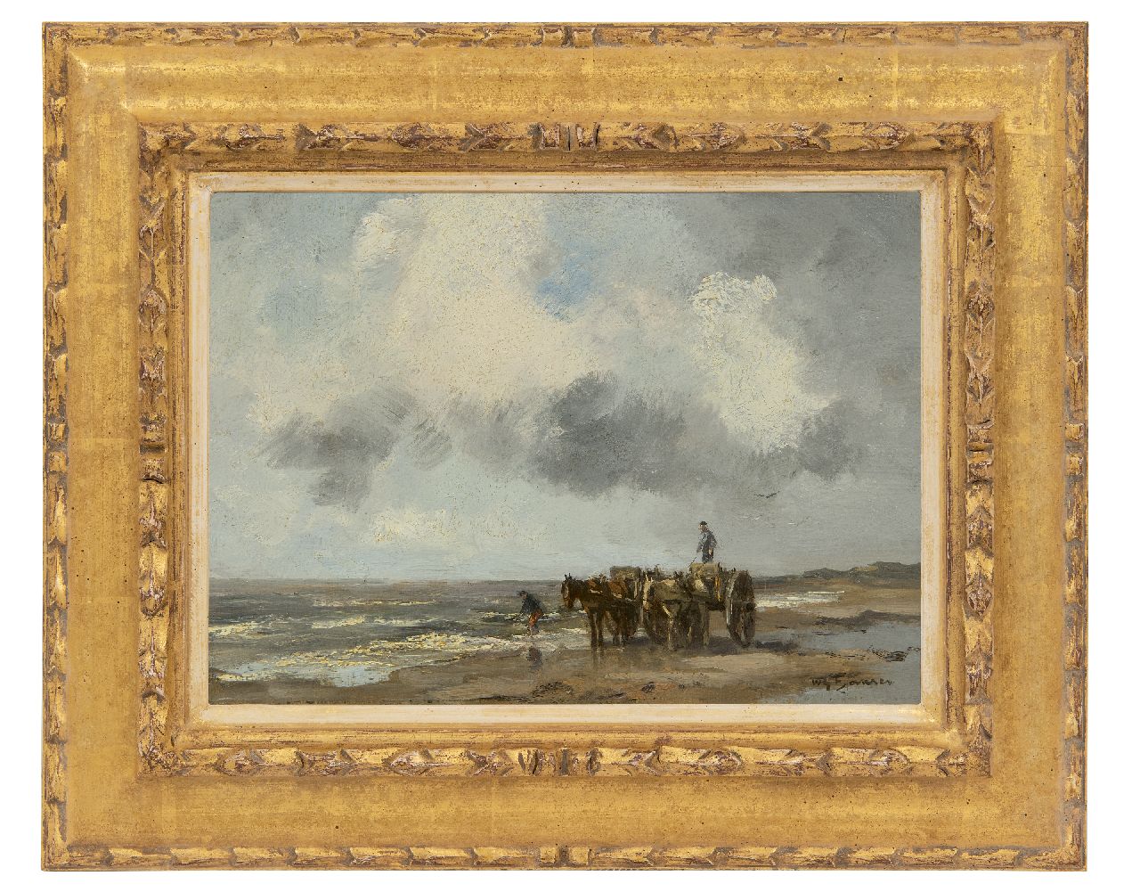 Jansen W.G.F.  | 'Willem' George Frederik Jansen | Paintings offered for sale | Shell fishermen in the surf, oil on canvas 25.2 x 34.7 cm, signed l.r.