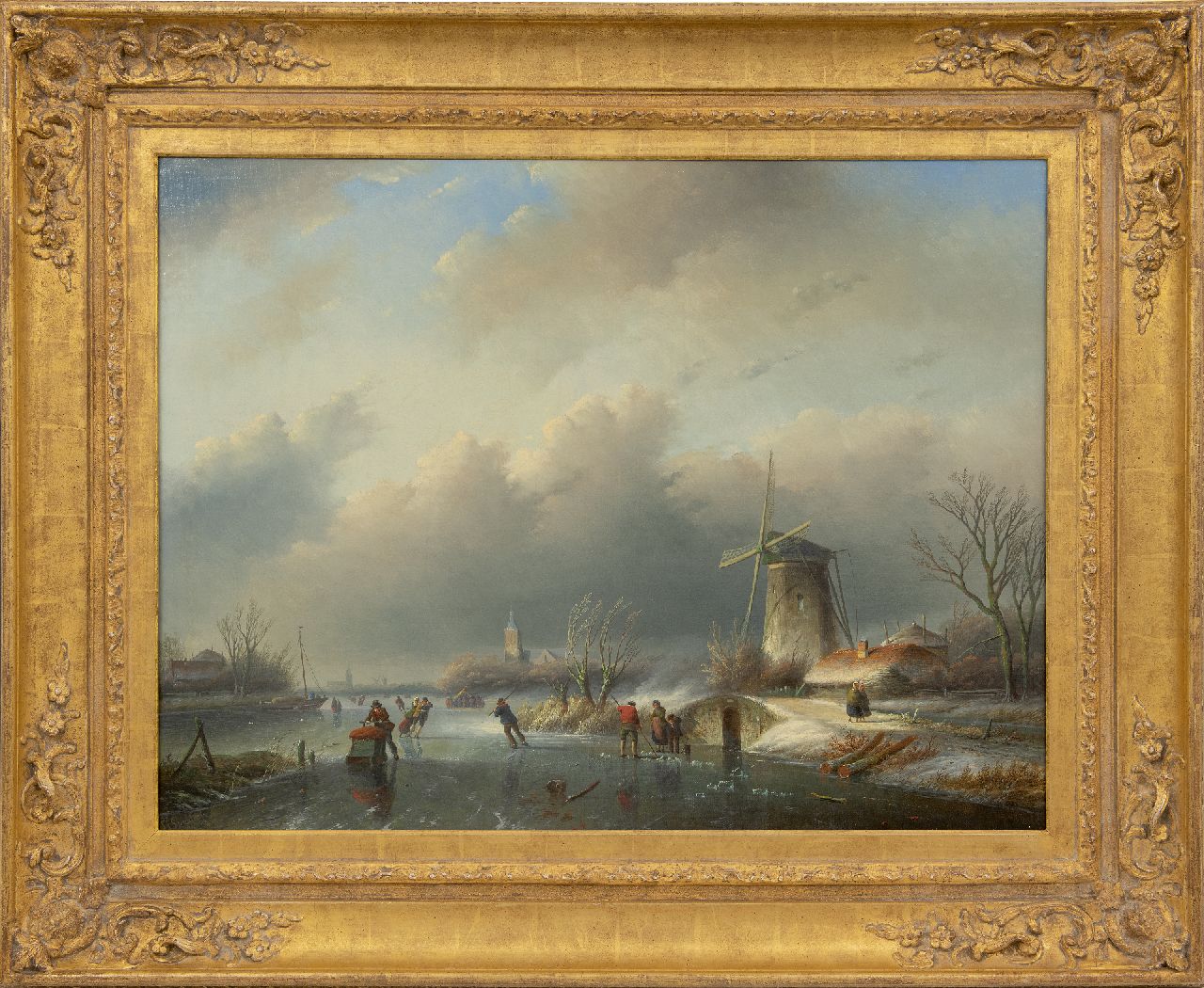Spohler J.J.  | Jan Jacob Spohler | Paintings offered for sale | Skaters on ice near a windmill, oil on canvas 60.2 x 80.0 cm, signed l.l.