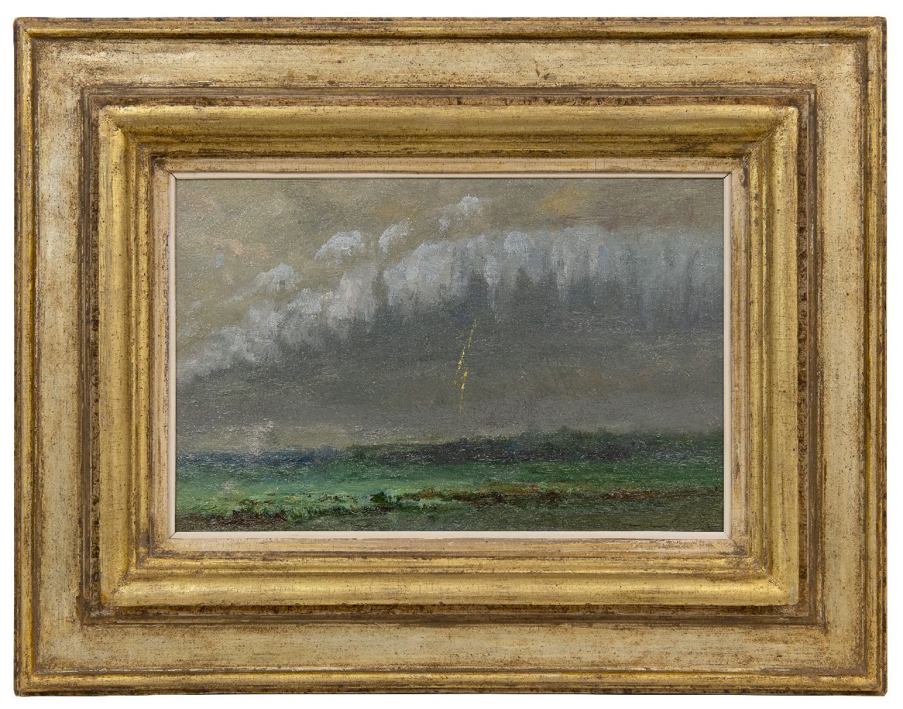 Europese School, 19e eeuw   | Europese School, 19e eeuw | Paintings offered for sale | Thunderstorm over a landscape, oil on painter's board 20.4 x 31.8 cm, signed l.r. (indistinct)