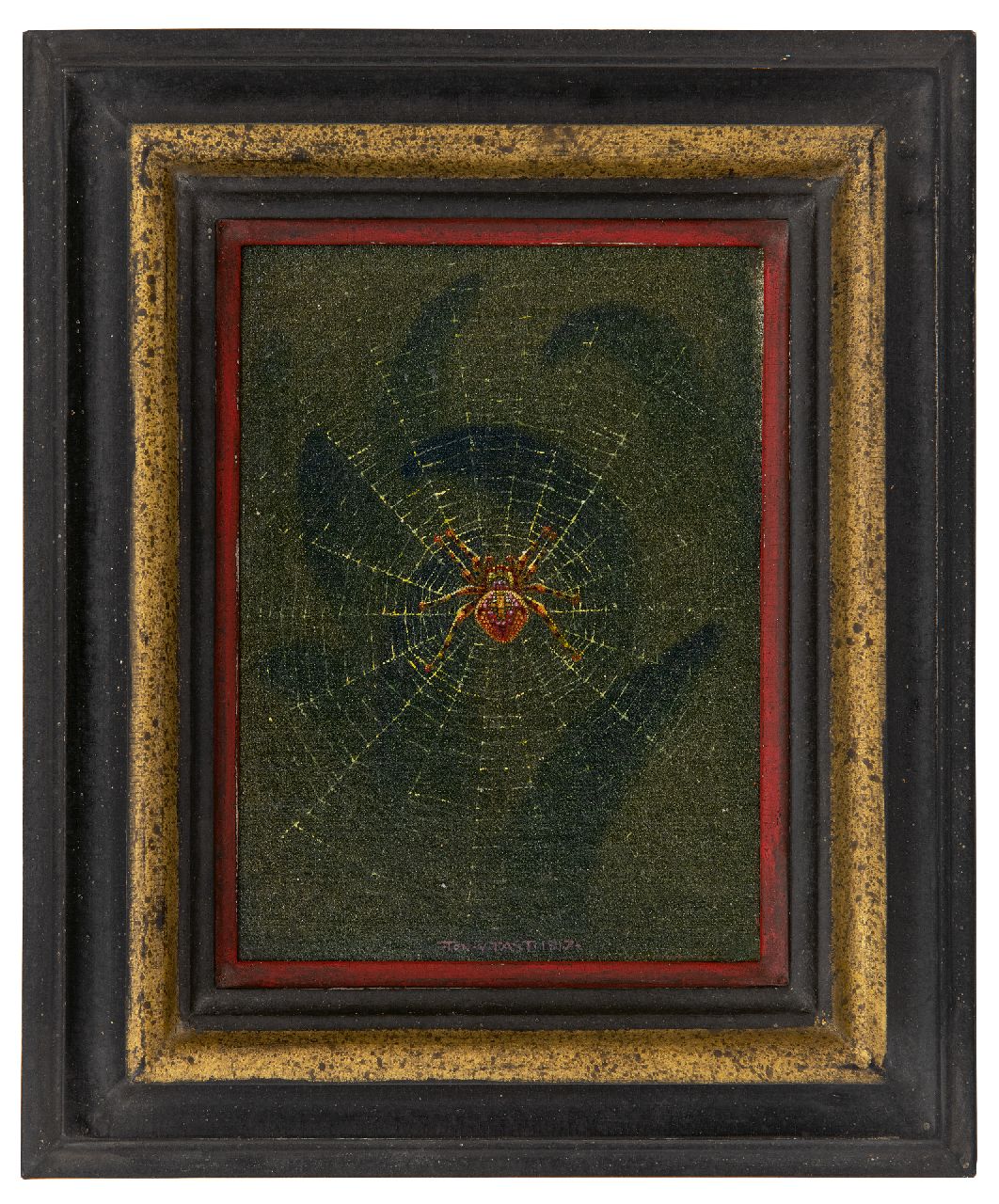 Tast (Anton van der Valk)  van | Ton van Tast (Anton van der Valk) | Paintings offered for sale | Spider in a web, oil on canvas laid down on panel 17.5 x 13.0 cm, signed l.m. and dated 1917