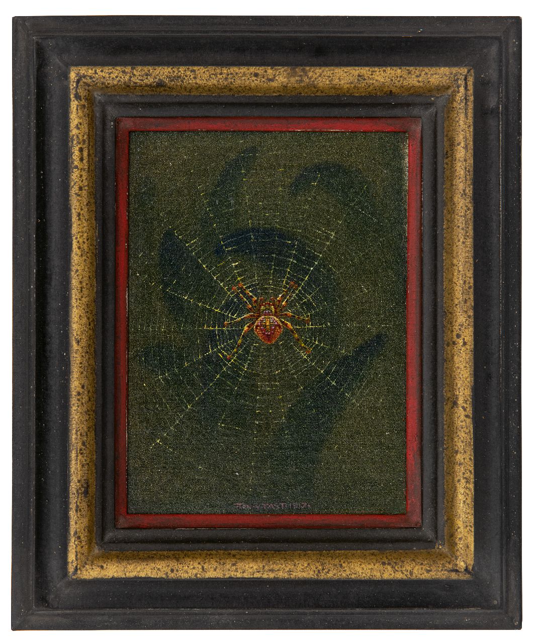 Tast (Anton van der Valk) T. van | Ton van Tast (Anton van der Valk) | Paintings offered for sale | Spider in a web, oil on canvas laid down on panel 17.5 x 13.0 cm, signed l.m. and dated 1917