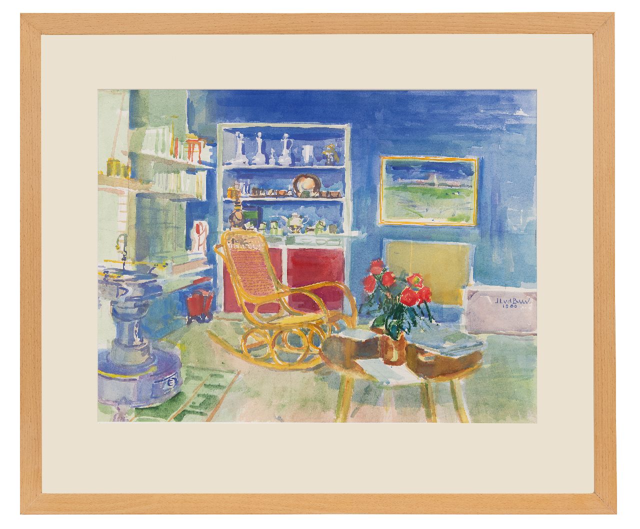 Baan J.L. van der | 'Jan' Lucas van der Baan | Watercolours and drawings offered for sale | Interior, watercolour on paper 47.0 x 62.5 cm, signed m.r. and dated 1980
