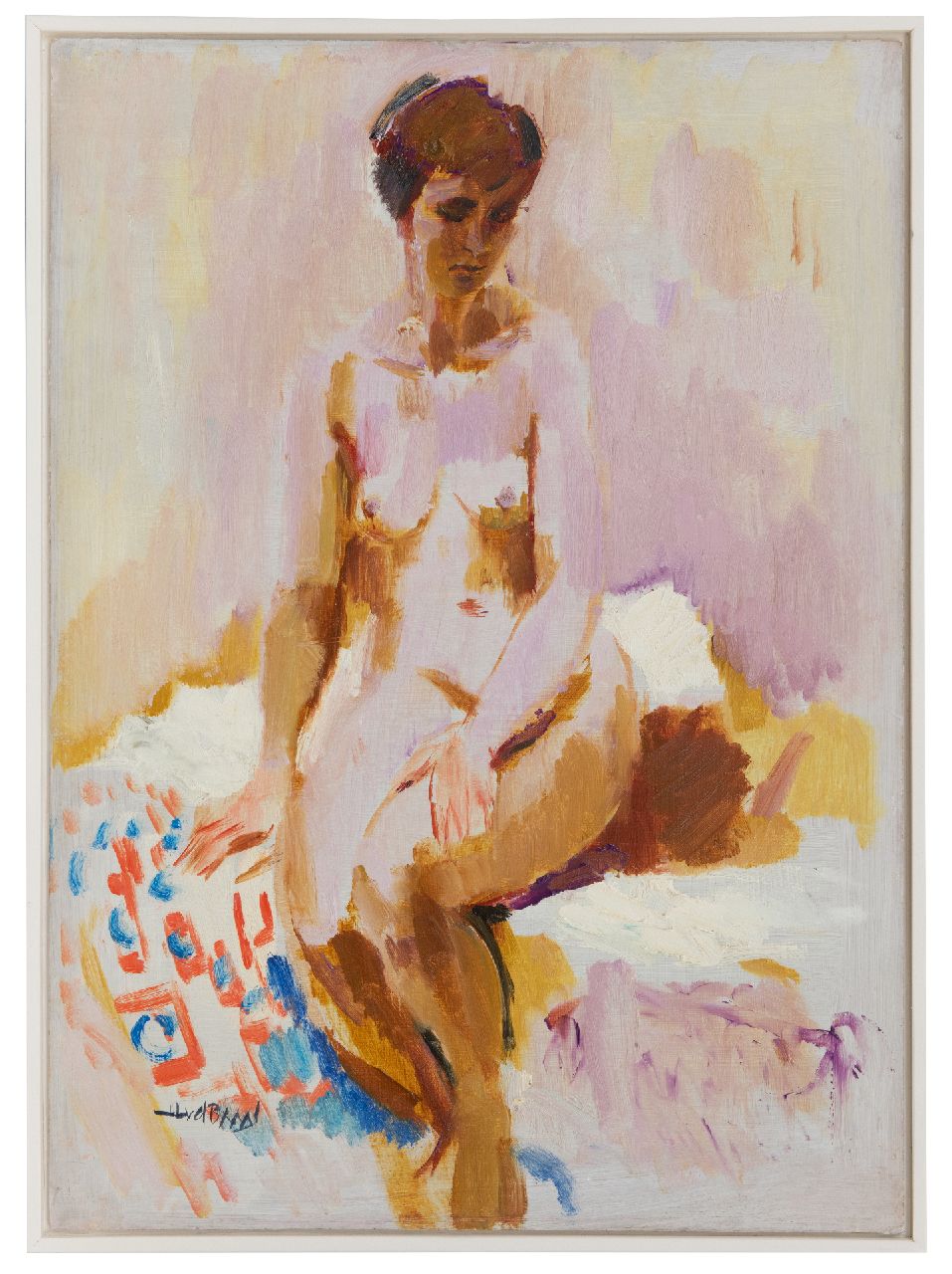 Baan J.L. van der | 'Jan' Lucas van der Baan | Paintings offered for sale | Seated nude, oil on board 70.1 x 50.1 cm, signed l.l.