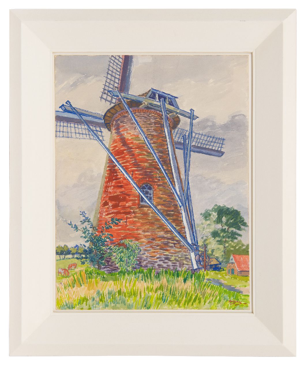 Melgers H.J.  | Hendrik Johan 'Henk' Melgers | Watercolours and drawings offered for sale | Windmill, gouache on paper 49.4 x 37.2 cm, signed l.r.