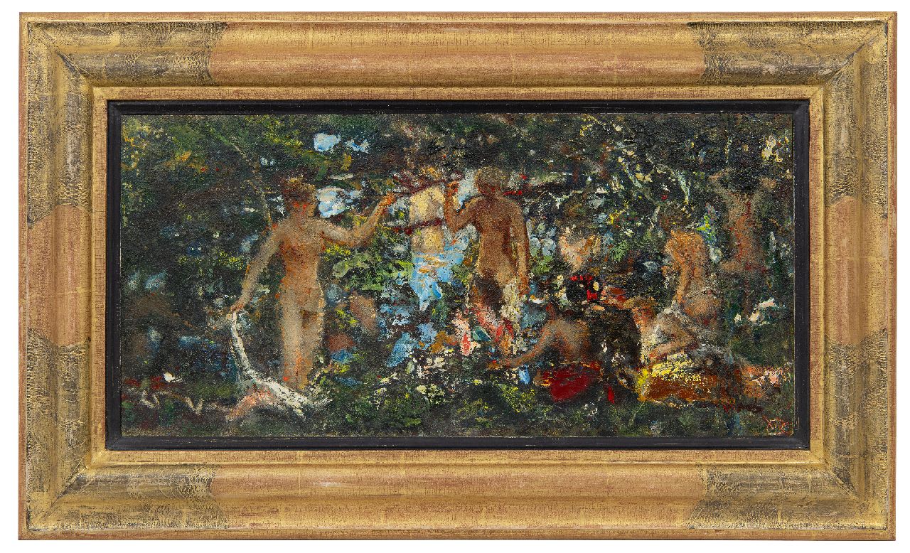 Westermann G.B.J.  | Gerhardus Bernardus Josephus 'Gerard' Westermann, Bathing women, oil on panel 25.4 x 51.6 cm, signed l.r. with Monogram and verso dated 1950