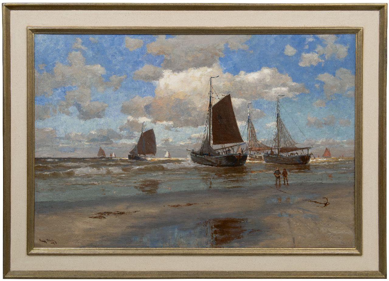 Günther E.C.W.  | 'Erwin' Carl Wilhelm Günther | Paintings offered for sale | Return of the fishing fleet, oil on canvas 80.7 x 120.4 cm, signed l.l. and painted ca. 1890-1905