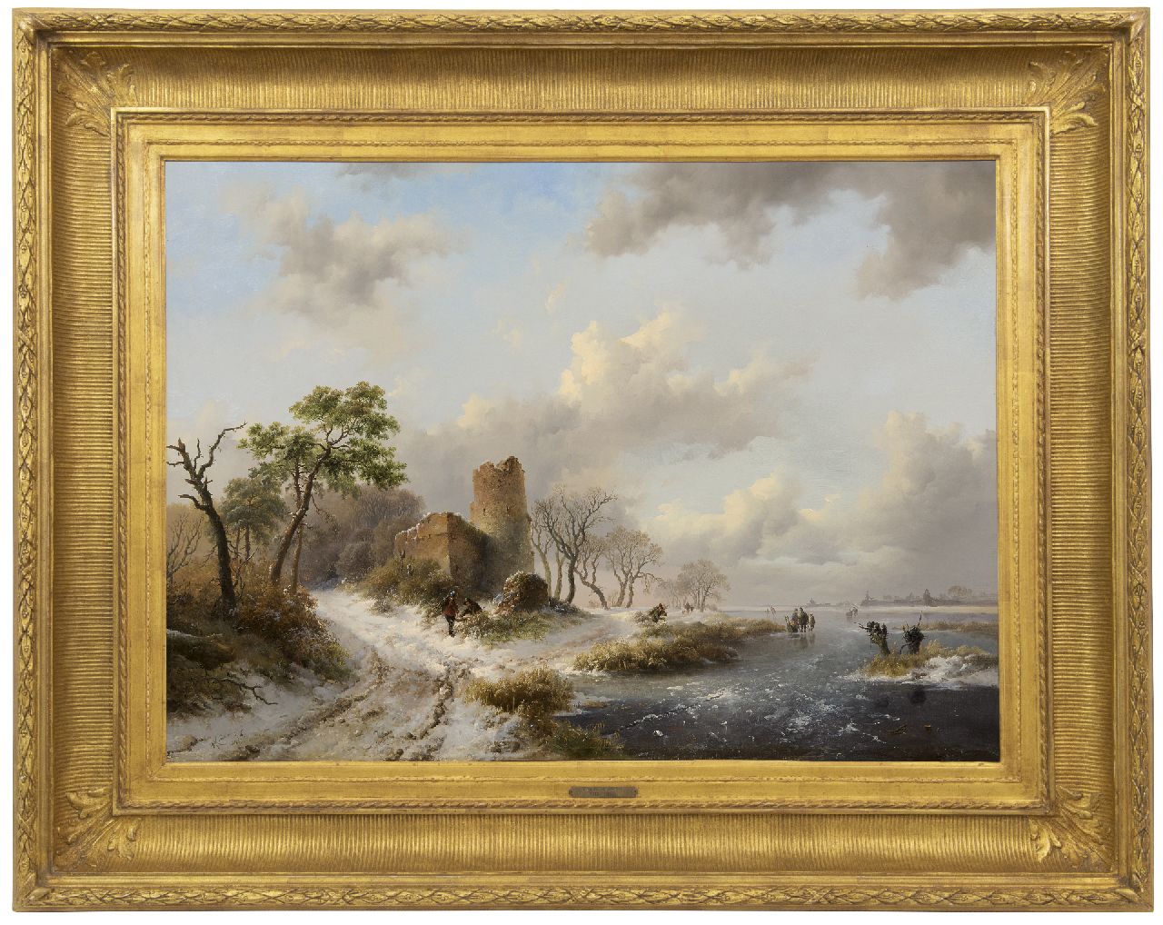 Kruseman F.M.  | Frederik Marinus Kruseman | Paintings offered for sale | A winter landscape with figures gathering wood by a ruin, oil on panel 58.5 x 79.2 cm, signed l.l. and dated 1845