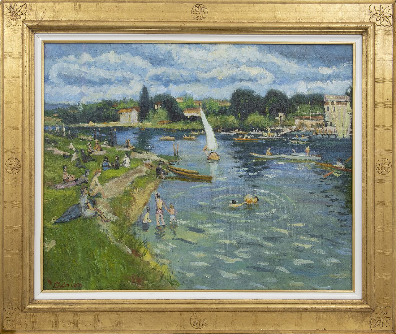 Adrion L.  | Lucien Adrion, Sunday at the lake, oil on canvas 73.0 x 92.2 cm, signed l.l.