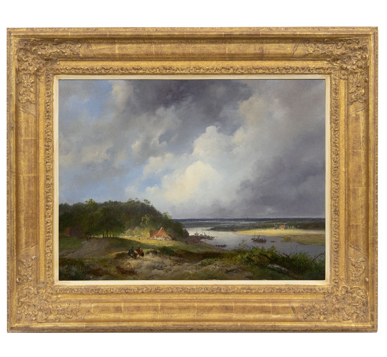 Nuijen W.J.J.  | Wijnandus Johannes Josephus 'Wijnand' Nuijen | Paintings offered for sale | An extensive river landscape, possible the river Rhine, oil on panel 41.9 x 55.3 cm, signed l.c. (indistinctly) and dated 1831