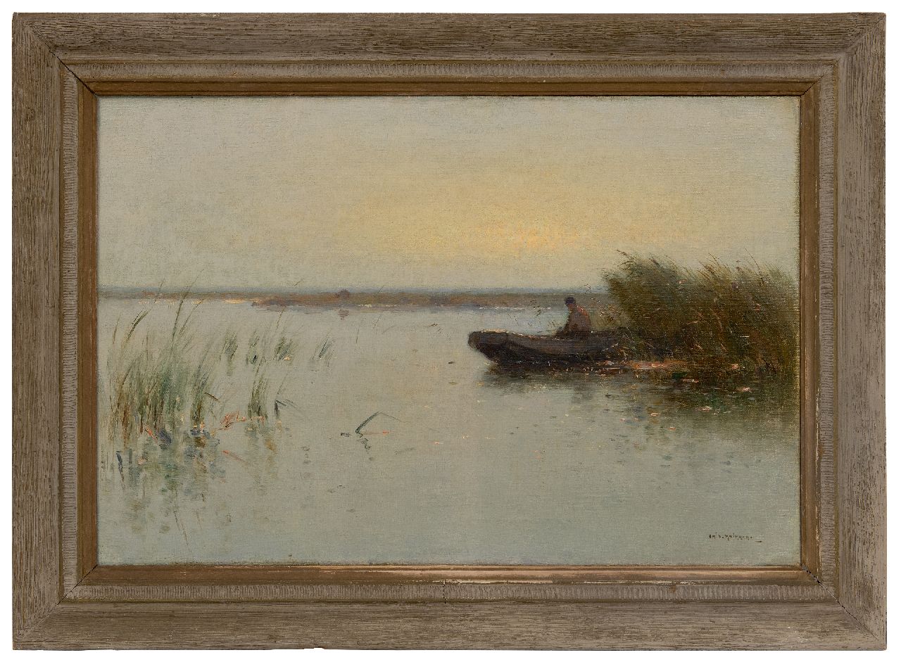 Knikker A.  | Aris Knikker | Paintings offered for sale | Polder landscape with a fisherman in a barge, oil on canvas 40.2 x 60.2 cm, signed l.r.