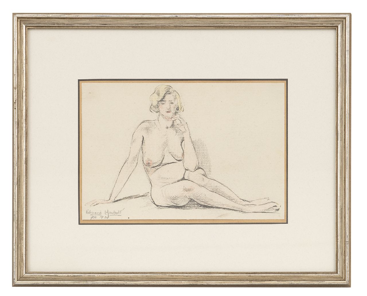 Houbolt E.  | 'Eduard' Johannes Fredericus Houbolt | Watercolours and drawings offered for sale | Setaed nude, pencil and chalk on paper 11.5 x 16.8 cm, signed l.l. and dated '30