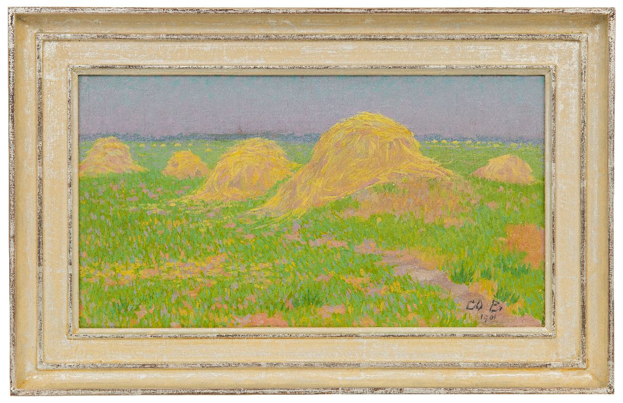 Breman A.J.  | Ahazueros Jacobus 'Co' Breman | Paintings offered for sale | Haystacks, oil on canvas 20.2 x 36.5 cm, signed l.r. with initials and dated 1901