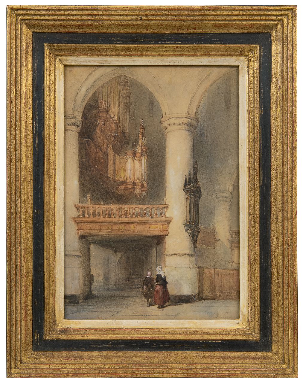 Bosboom J.  | Johannes Bosboom, Interior or the oude Kerk in Delft, chalk and watercolour on paper 28.2 x 19.5 cm, signed l.r. and executed ca. 1855