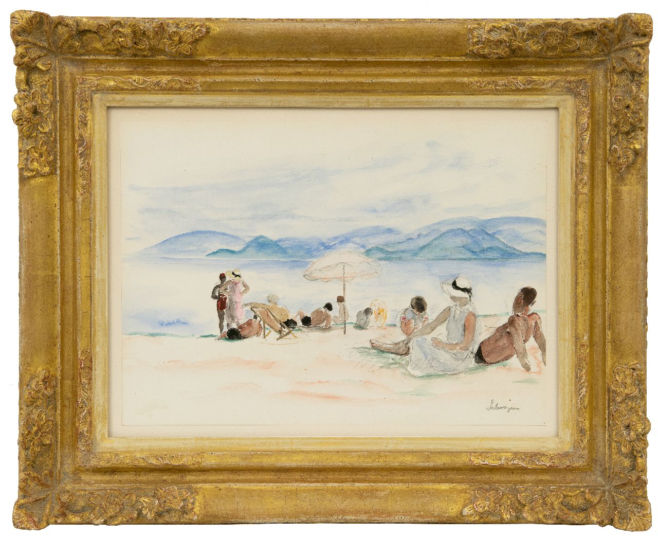 Lebasque H.  | Joseph 'Henri' Baptiste Lebasque, On the beach of Cannes, pencil and watercolour on paper 25.0 x 34.5 cm, signed l.r. and painted ca. 1930