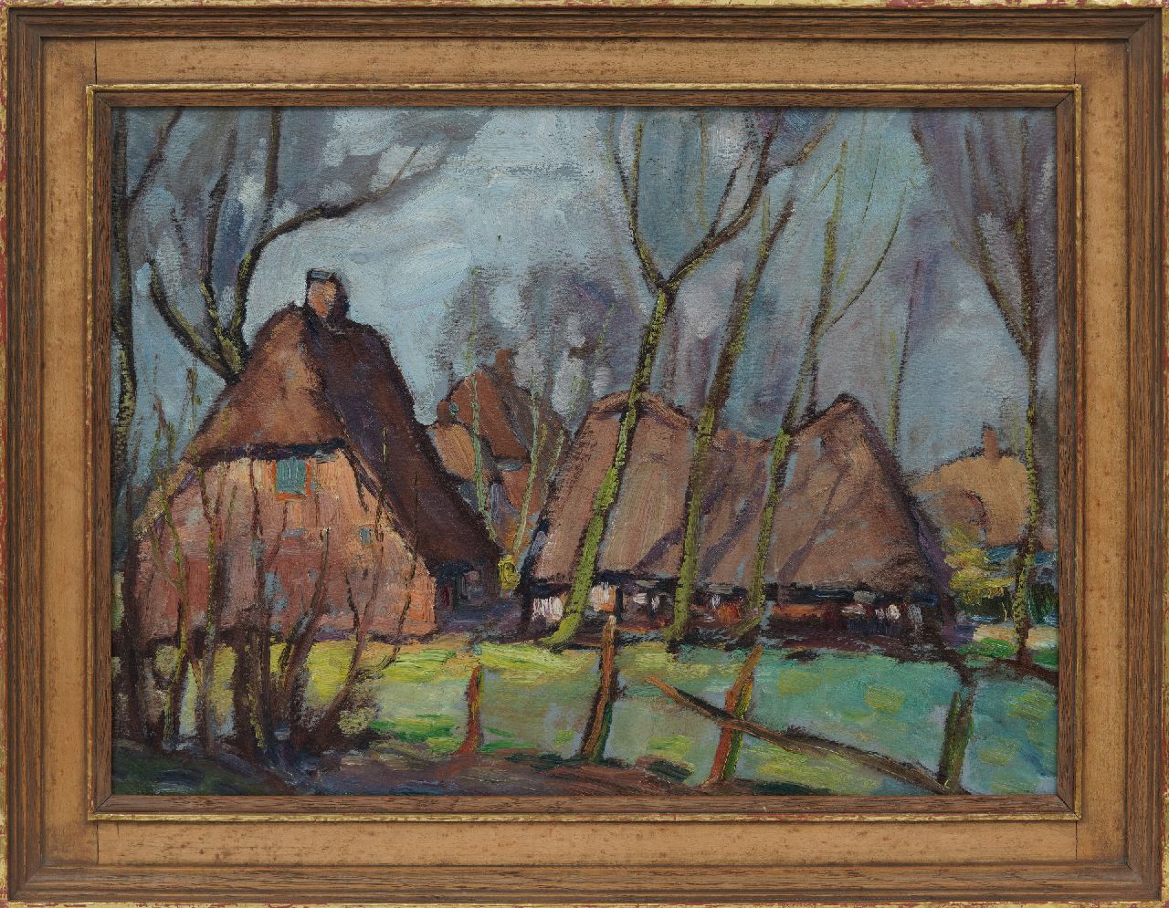 Kruysen J.  | Johannes 'Jan' Kruysen, Farms, oil on painter's board 44.3 x 59.2 cm