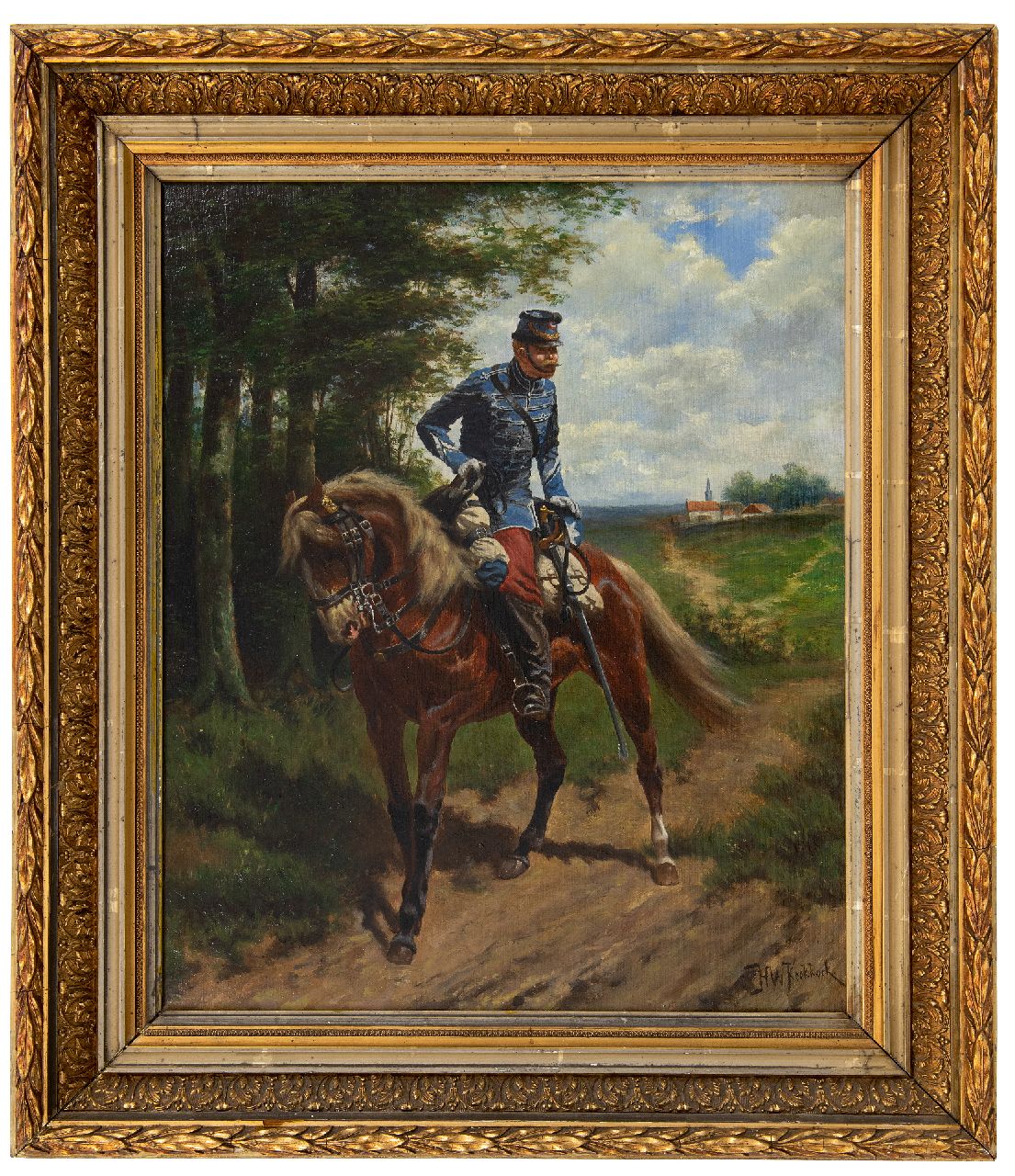 Koekkoek H.W.  | Hermanus Willem Koekkoek | Paintings offered for sale | French hussar on a reconnaissance mission, oil on canvas 51.3 x 42.3 cm, signed r.o. and painted ca. 1892