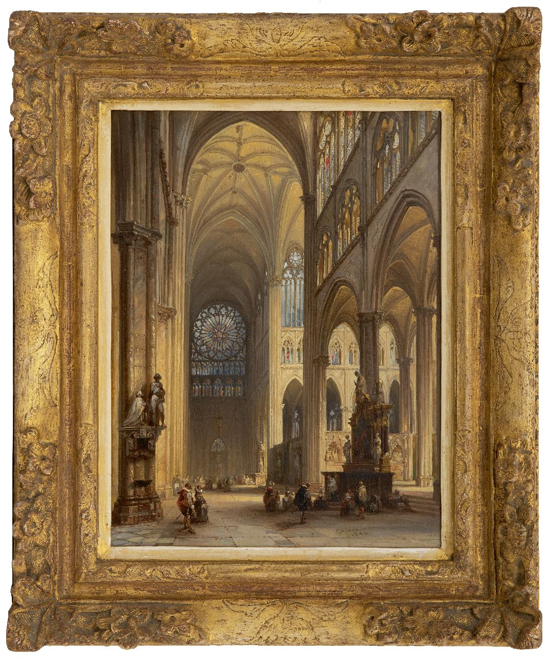 Genisson J.V.  | Jules Victor Genisson, Interior of the Amiens cathedral, oil on panel 31.6 x 24.3 cm, signed l.r. and dated 1846