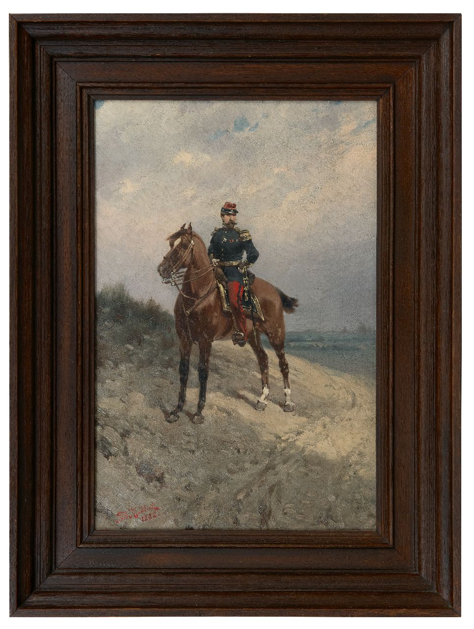 Koekkoek H.W.  | Hermanus Willem Koekkoek, Equestrian Portrait of a French Infantry Officer, oil on canvas 45.5 x 30.6 cm, signed l.l. and dated 1888