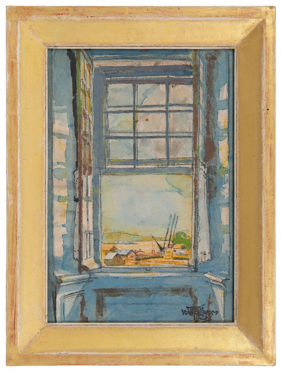 Monnickendam M.  | Martin Monnickendam | Watercolours and drawings offered for sale | Blick aus einem Fenster, chalk, ink and gouache on paper 38.3 x 26.3 cm, signed l.r. and dated 1926