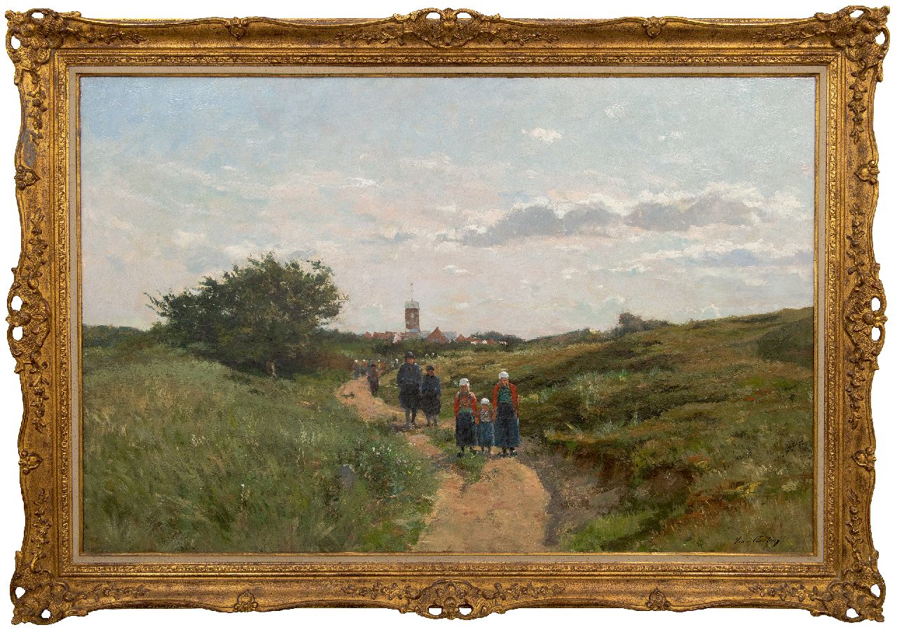 Courtens F.  | Franz Courtens | Paintings offered for sale | View on the island Marken with churchgoers on their way home, oil on canvas 88.4 x 136.3 cm, signed l.r.