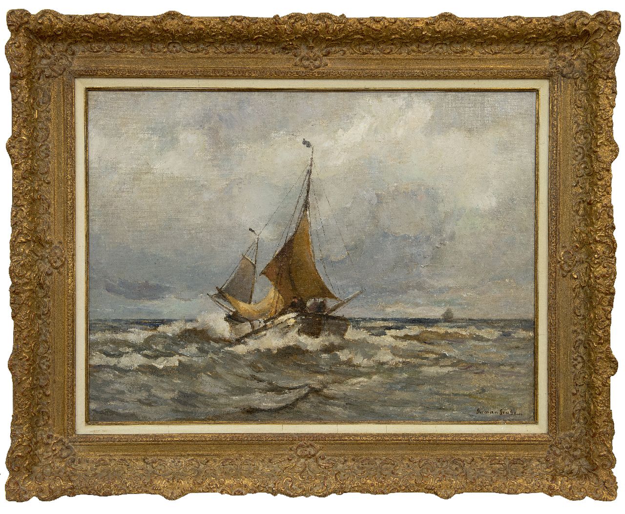 Grobe P.G. | Philipp 'German' Grobe, Returning fishing boat, oil on canvas 60.3 x 80.0 cm, signed l.r. Grobe P.G. | Philipp 'German' Grobe, Returning fishing boat, oil on canvas 60.3 x 80.0 cm, signed l.r.