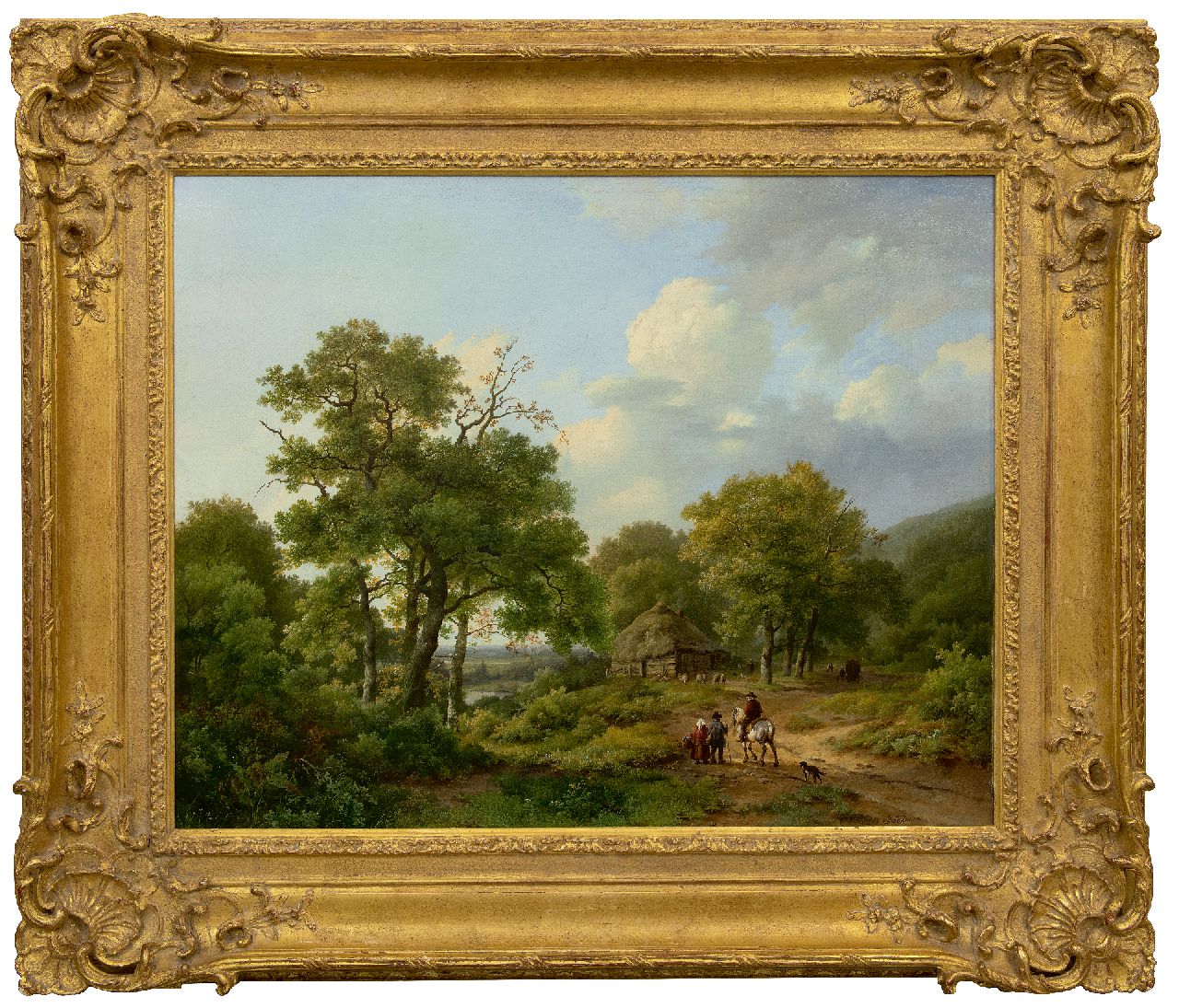Koekkoek I M.A.  | Marinus Adrianus Koekkoek I, A forest landscape with country folk, oil on canvas 70.0 x 84.0 cm, signed l.r.