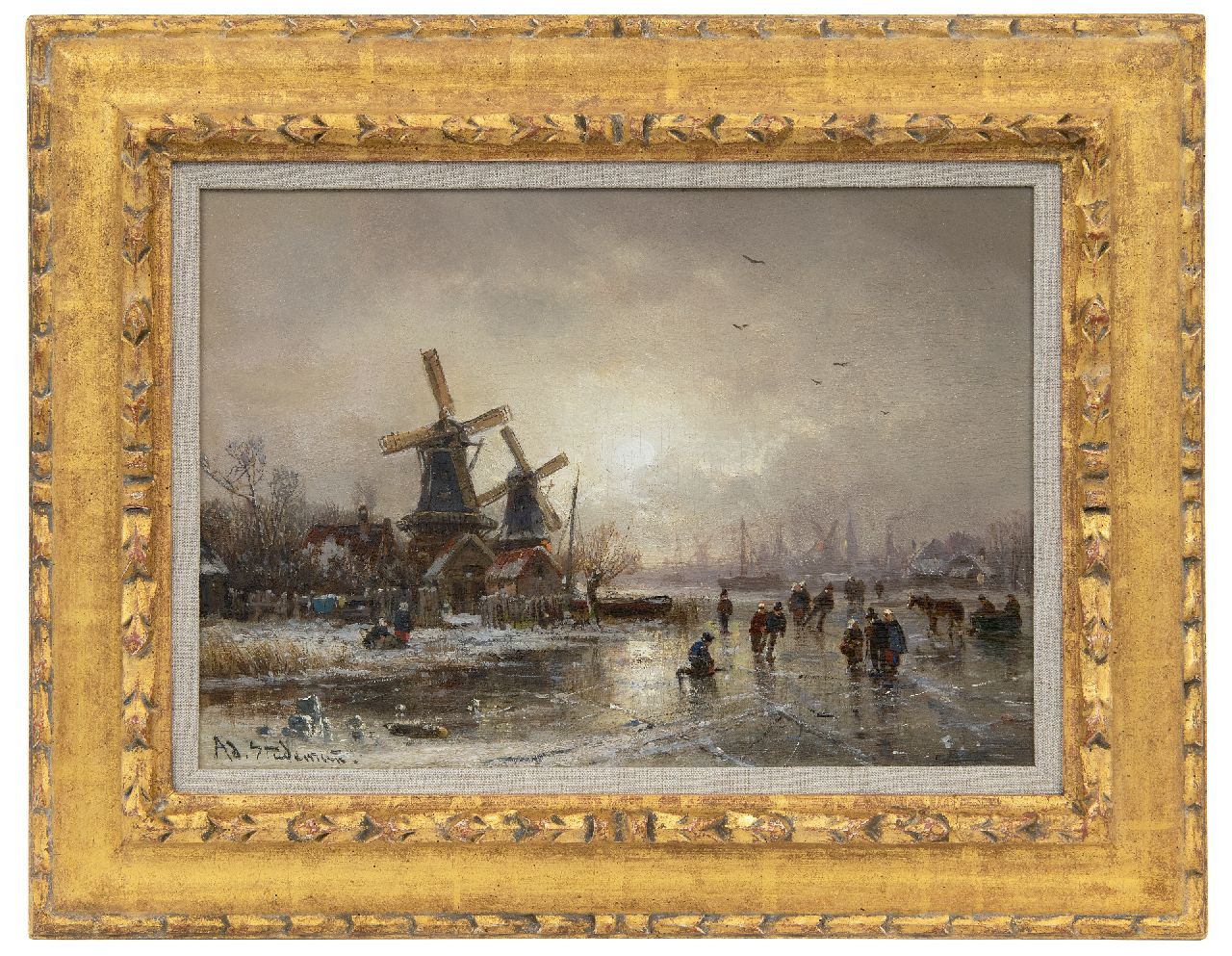 Stademann A.  | Adolf Stademann | Paintings offered for sale | Winter pleasures on ice, oil on panel 28.1 x 39.9 cm, signed l.l.