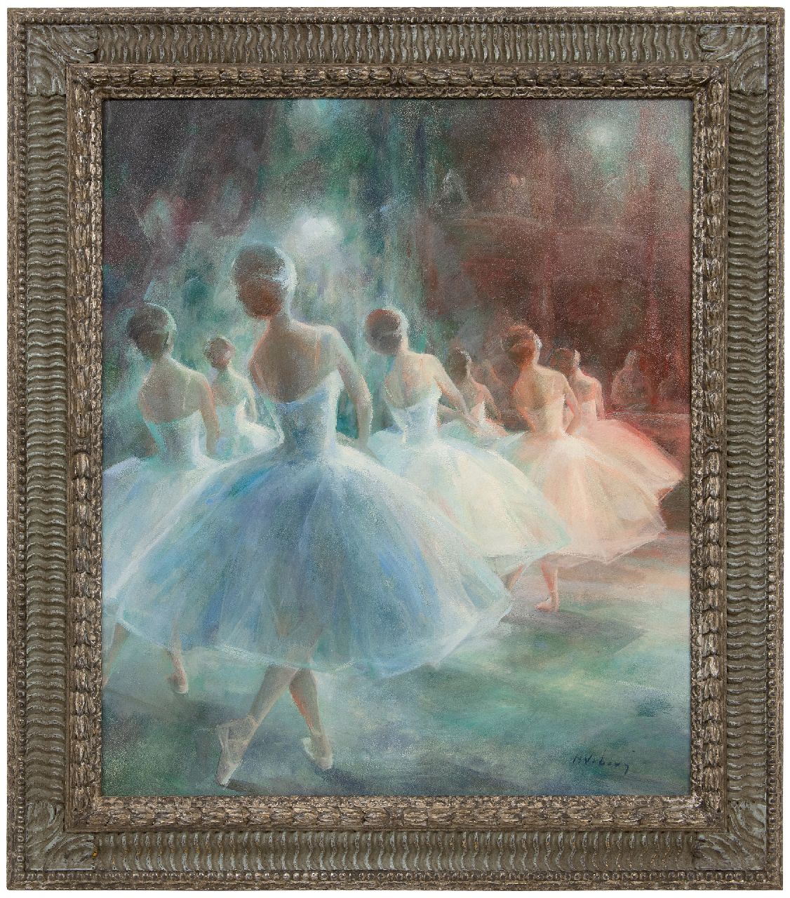 Vrbová-Štefková M.  | Miroslava Vrbová-Štefková | Paintings offered for sale | Dancers on the ballet stage, oil on board 72.4 x 60.1 cm, signed l.r.