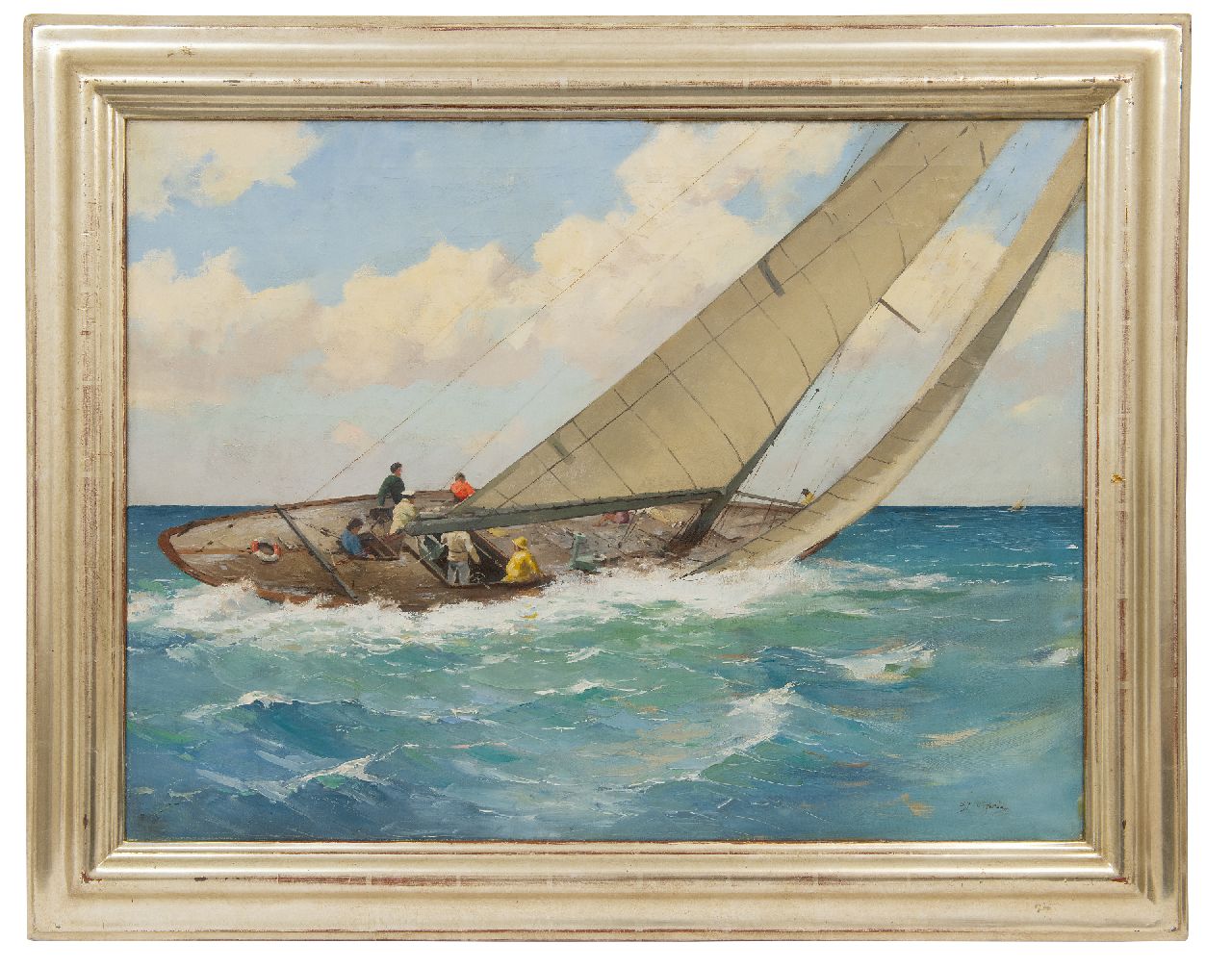 Ligtelijn E.J.  | Evert Jan Ligtelijn, Sailing yacht in a regatta, oil on canvas 60.2 x 79.6 cm, signed l.r.