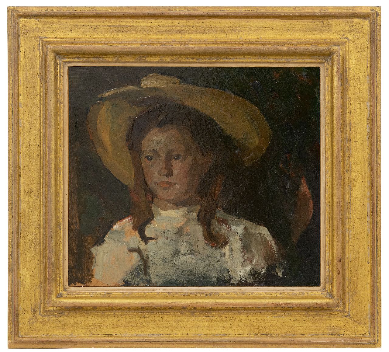 Fritzlin M.C.L.  | Maria Charlotta 'Louise' Fritzlin | Paintings offered for sale | Fokeltje with yellow hat, oil on board laid down on panel 31.7 x 36.7 cm, painted in 1908