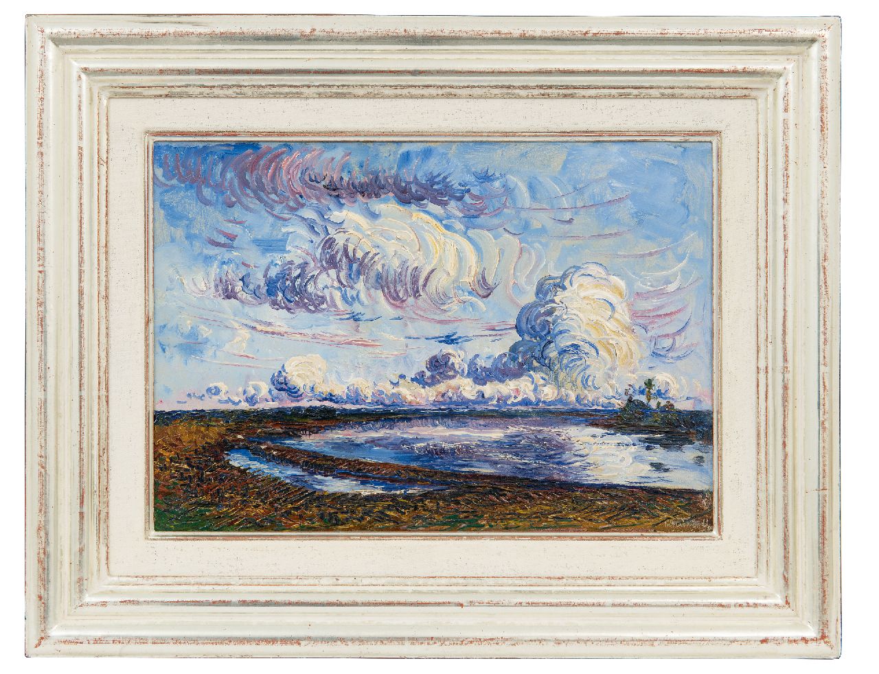 Goedvriend Th.F.  | Theodoor Franciscus 'Theo' Goedvriend, Clouds over a polder landscape, oil on painter's board 25.5 x 36.3 cm, signed l.r.