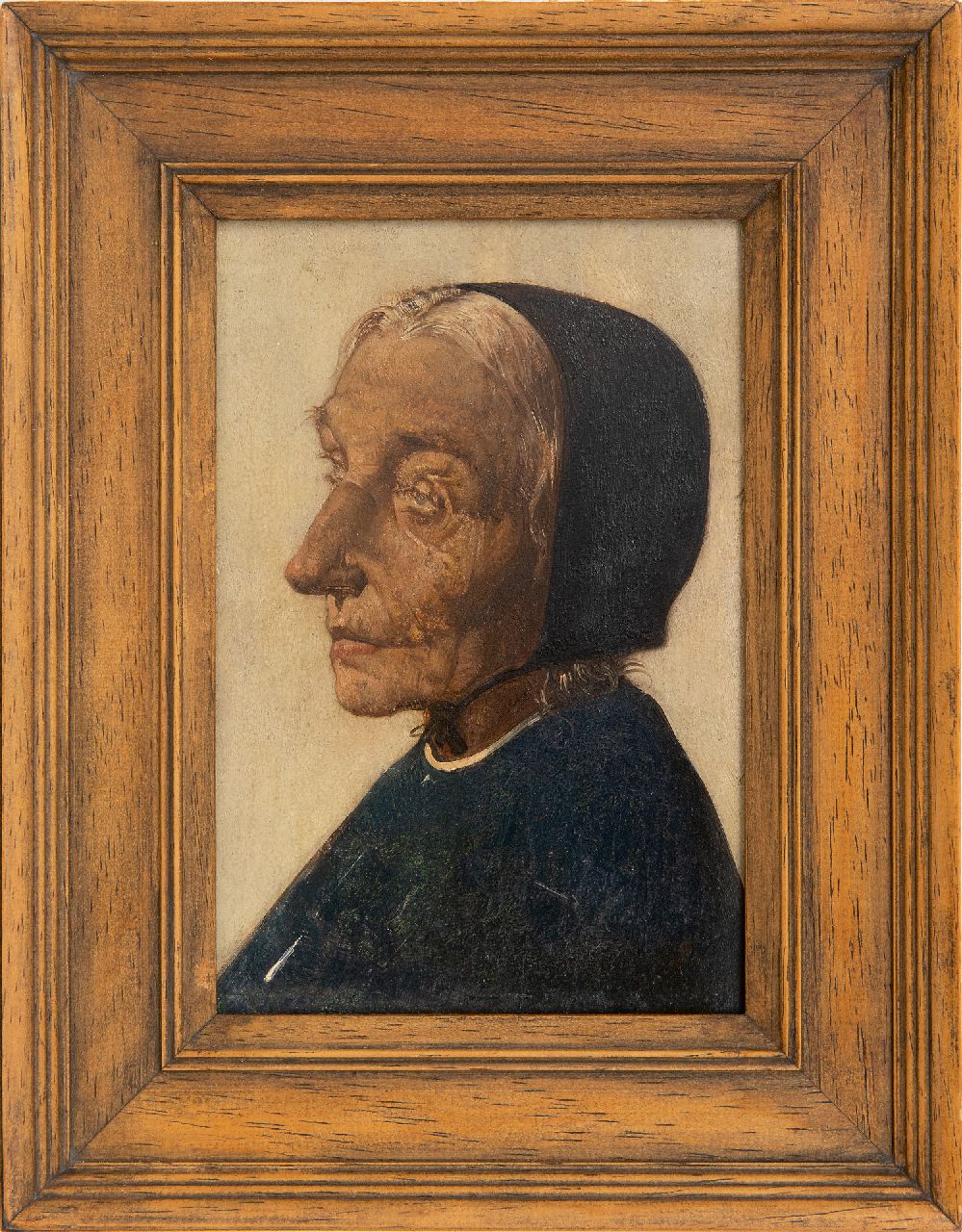 Berg W.H. van den | 'Willem' Hendrik van den Berg, A portrait of an elderly woman, oil on panel 16.4 x 10.7 cm, signed l.r.