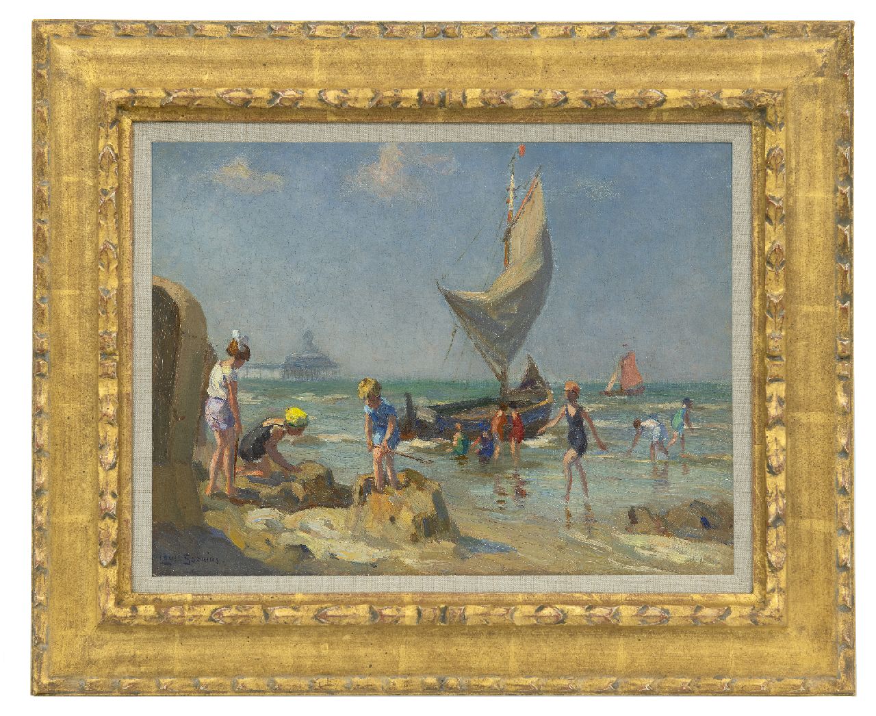 Soonius L.  | Lodewijk 'Louis' Soonius, Children on the beach of Scheveningen, oil on canvas 30.2 x 40.2 cm, signed l.l.