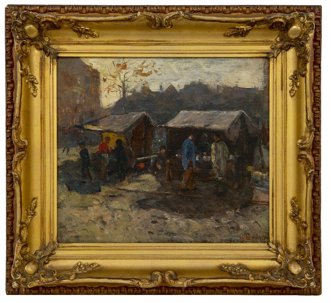 Boom K.A.A.J.  | Karel Alexander August Jan 'Alex' Boom Boom | Paintings offered for sale | Market stalls in a town, oil on panel 29.5 x 34.3 cm, signed l.r.