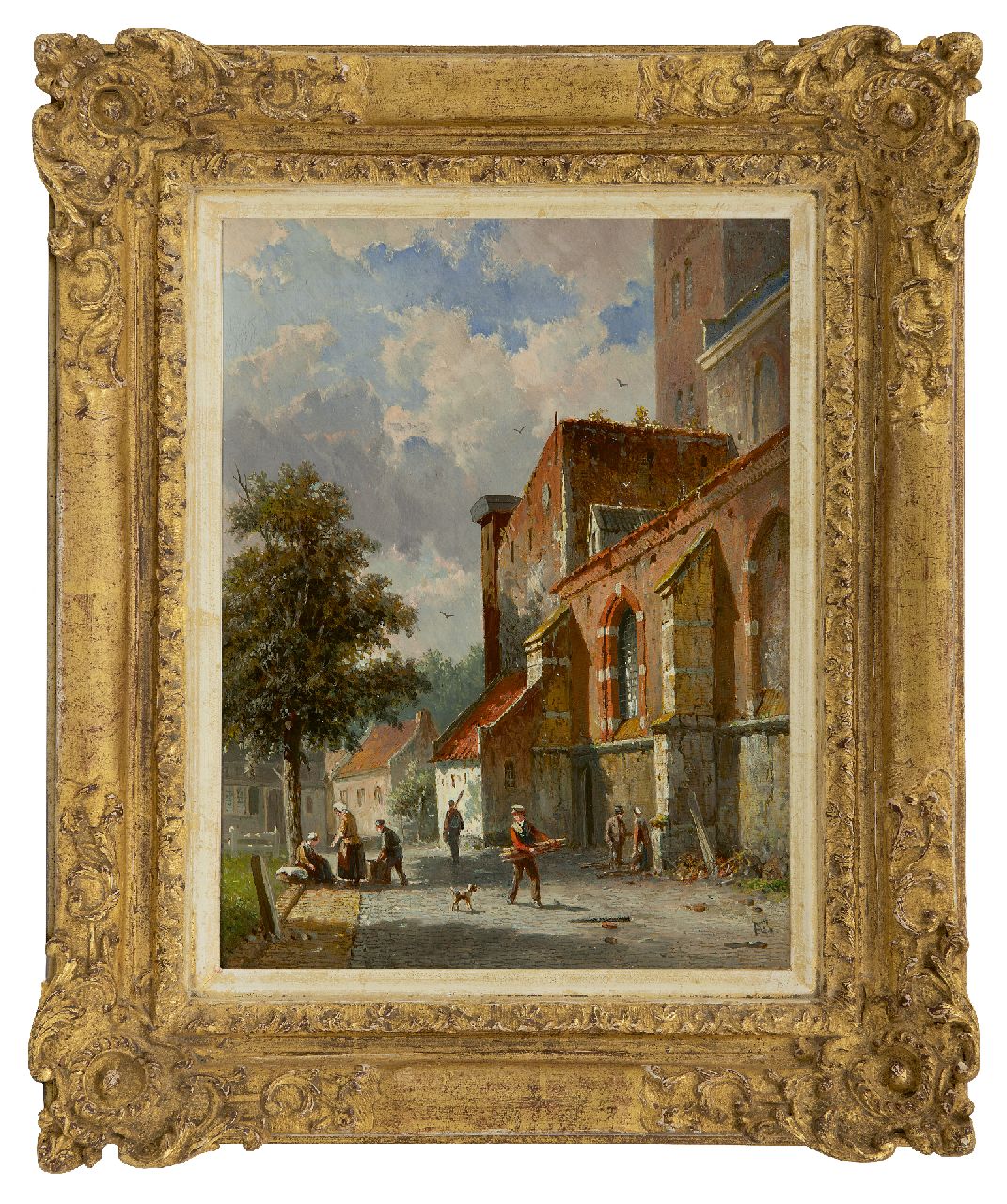 Eversen A.  | Adrianus Eversen | Paintings offered for sale | Sunny street behind the church, oil on panel 27.0 x 20.8 cm, signed l.r. with monogram