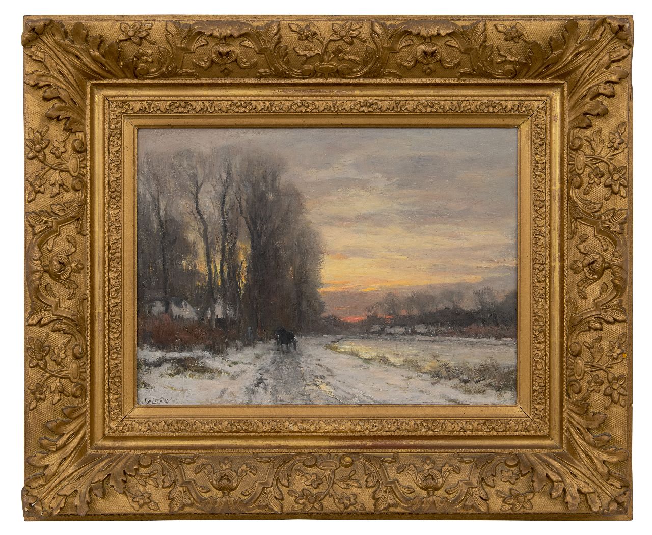 Apol L.F.H.  | Lodewijk Franciscus Hendrik 'Louis' Apol | Paintings offered for sale | Snow landscape at sunset, oil on canvas 31.5 x 42.4 cm, signed l.l.
