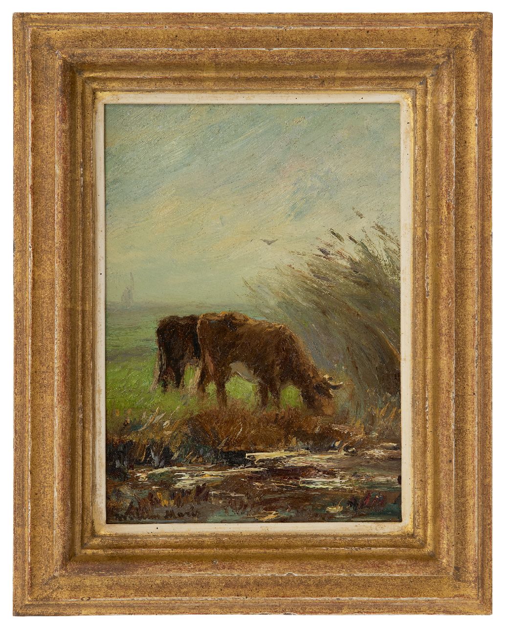 Maris W.  | Willem Maris, Grazing cows, oil on painter's board 24.6 x 17.2 cm, signed l.l.