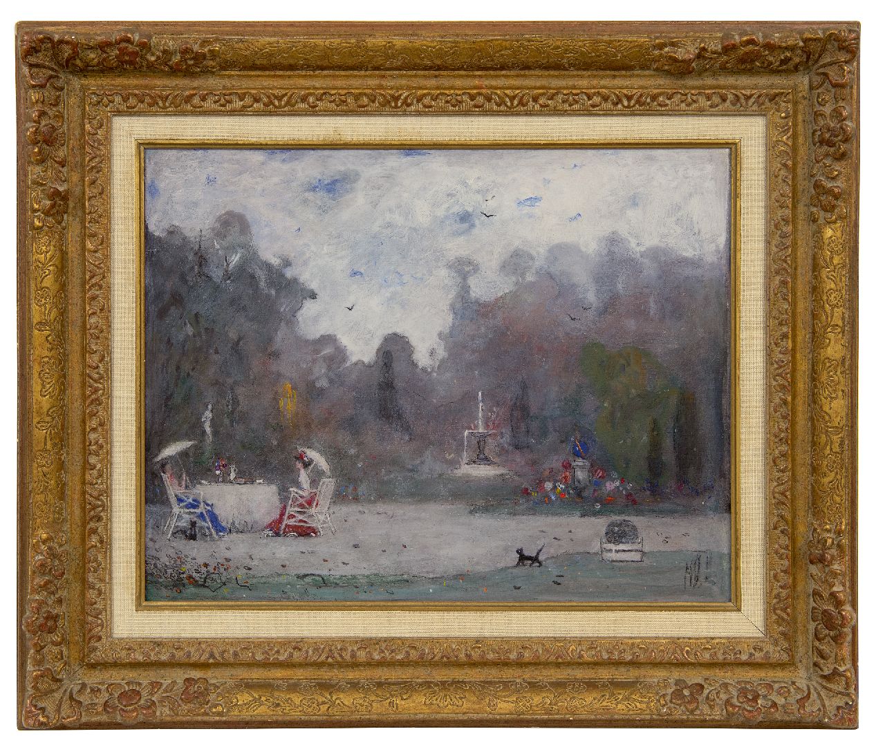 Dittlinger M.B.W.  | 'Marinus' Bonifacius Willem Dittlinger | Paintings offered for sale | Tea time in a castle garden, oil on canvas 36.5 x 46.5 cm, signed l.r. with initials