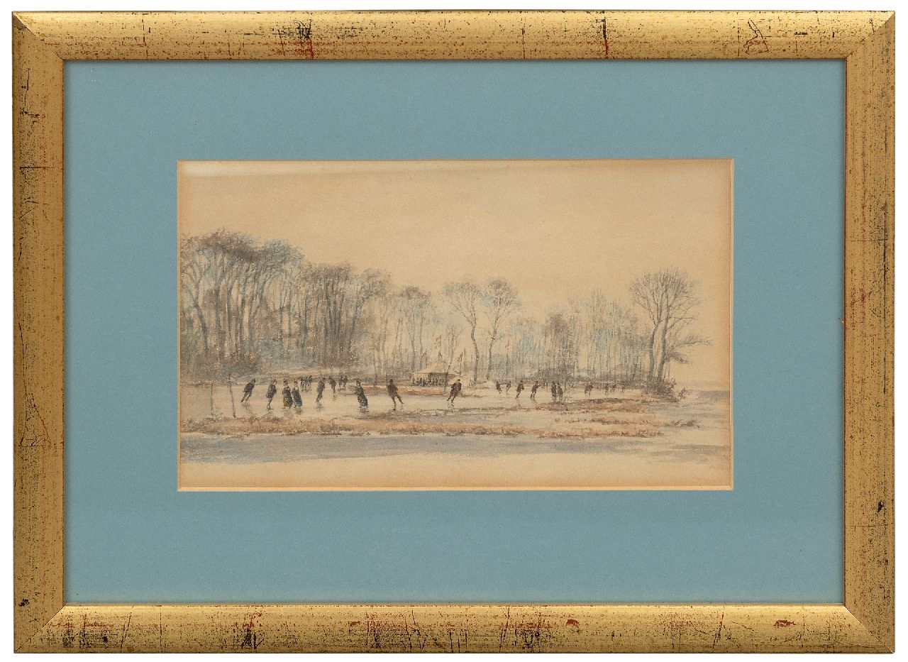 Borselen P. van | Pieter van Borselen | Watercolours and drawings offered for sale | Skaters on flooded meadows, pencil and watercolour on paper 17.1 x 27.1 cm