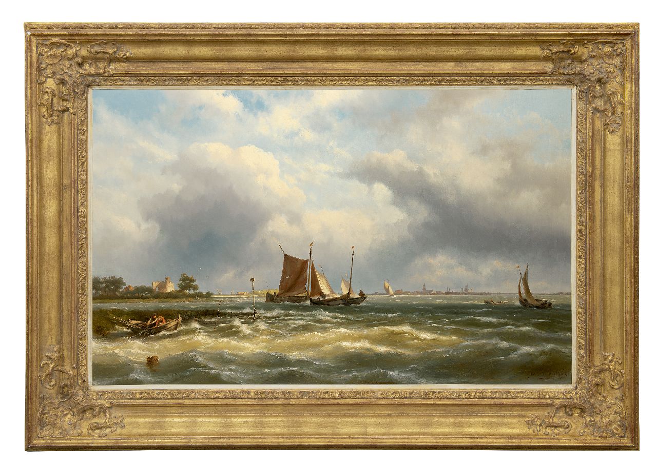 Koekkoek J.H.B.  | Johannes Hermanus Barend 'Jan H.B.' Koekkoek, Fishing boats in an estuary, oil on canvas 66.1 x 105.6 cm, signed l.r. and dated '90