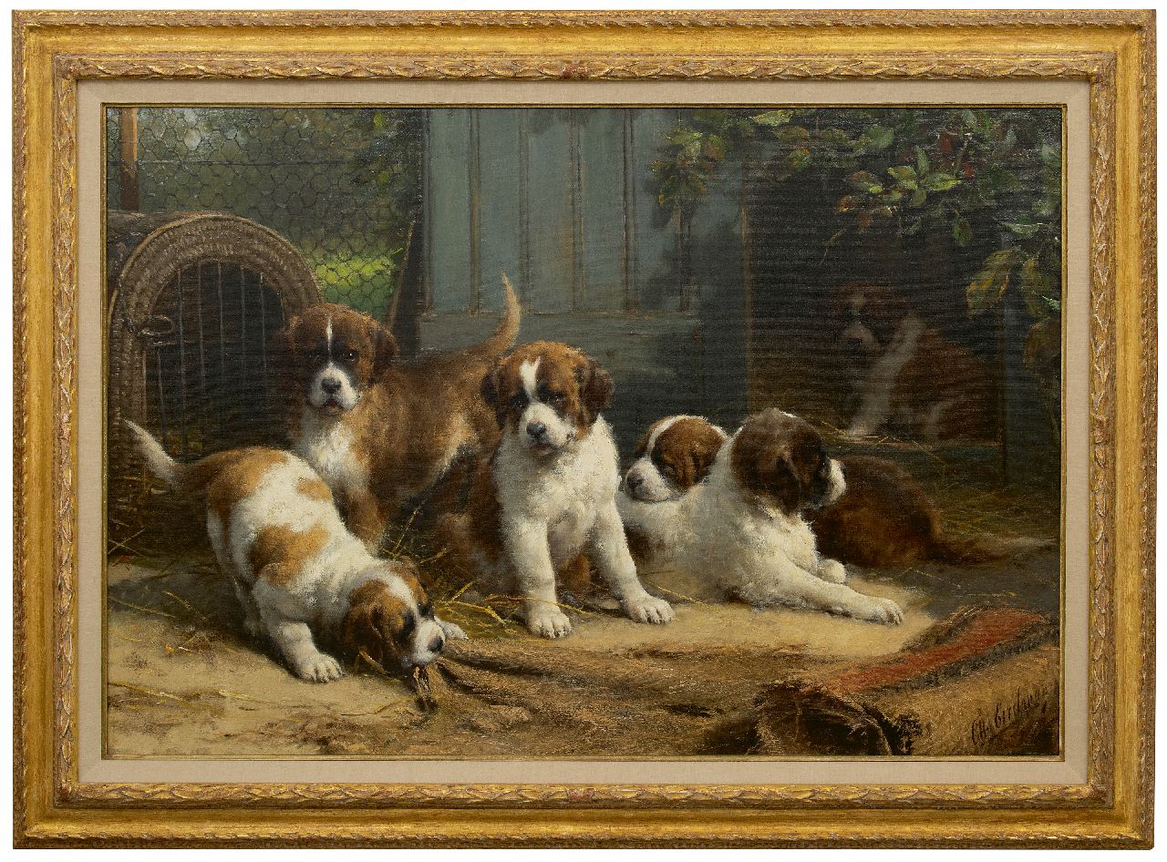 Eerelman O.  | Otto Eerelman, Saint-Bernard pups, oil on canvas 90.0 x 130.0 cm, signed l.l.