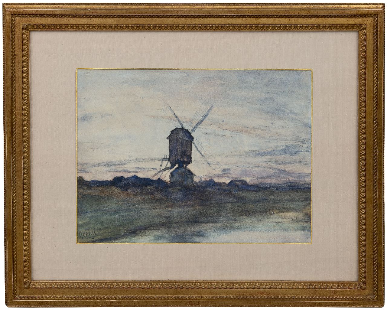 Gabriel P.J.C.  | Paul Joseph Constantin 'Constan(t)' Gabriel | Watercolours and drawings offered for sale | Mill at sunset, black chalk and watercolour on paper 26.2 x 35.4 cm, signed l.l.