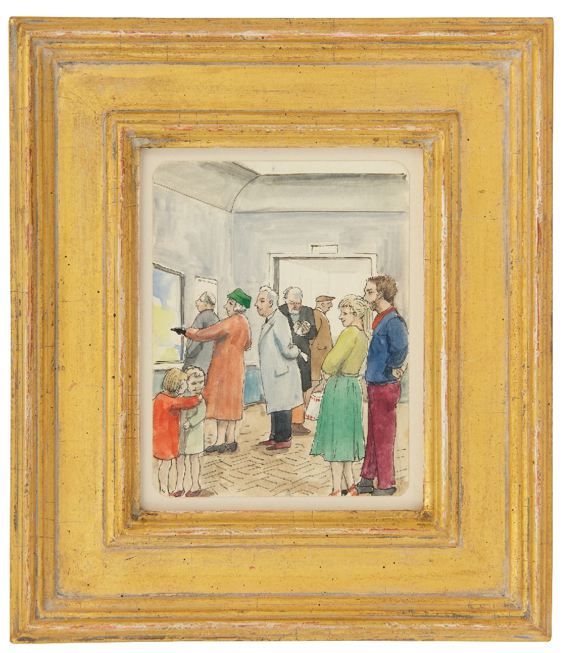 Kamerlingh Onnes H.H.  | 'Harm' Henrick Kamerlingh Onnes, The exhibition (with the painter himself in the middle), pen and ink and watercolour on paper 13.1 x 10.0 cm, signed on the reverse and painted in 1956