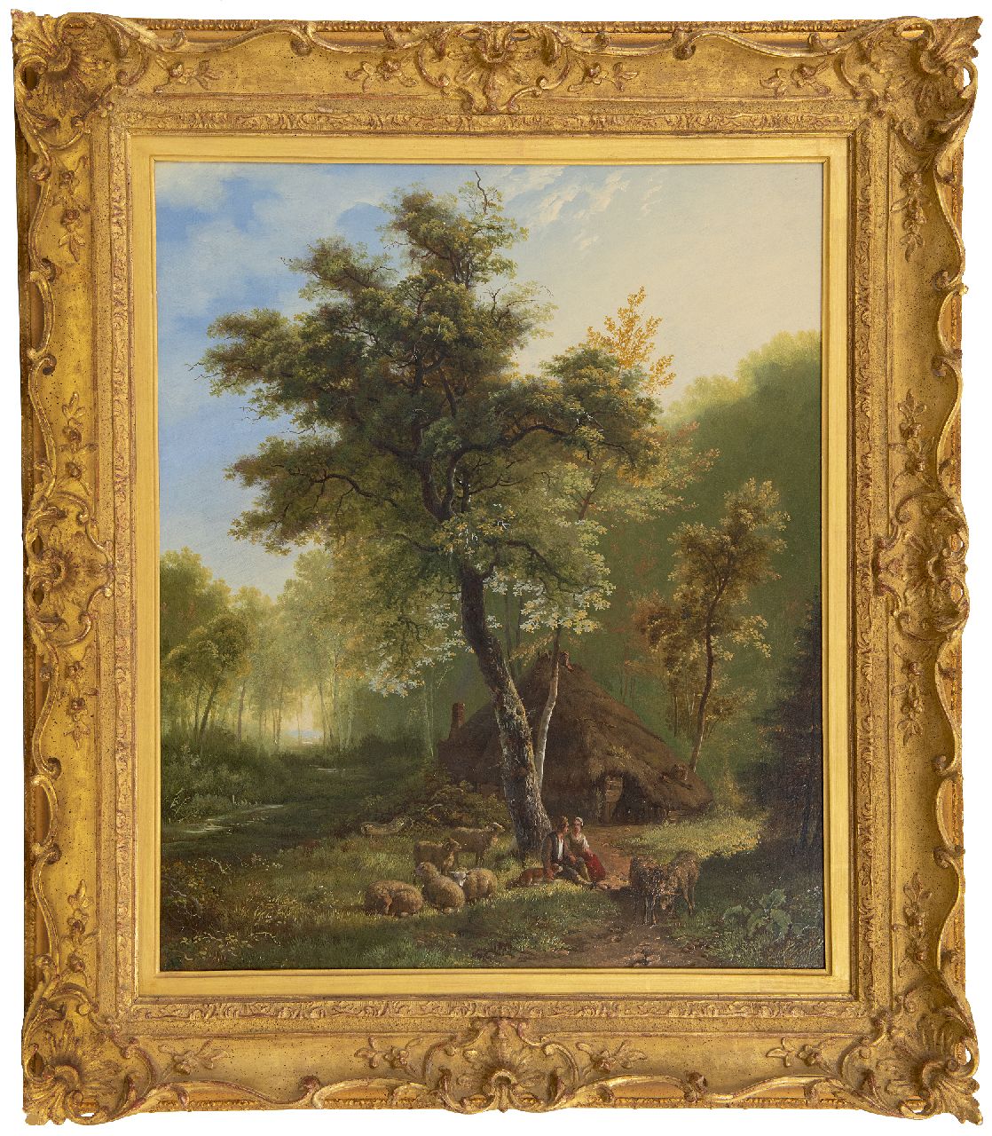 Bodeman W.  | Willem Bodeman | Paintings offered for sale | Hirtenpaar mit Schafen an einer Hütte, oil on panel 58.6 x 49.0 cm, signed l.c. and dated 1856