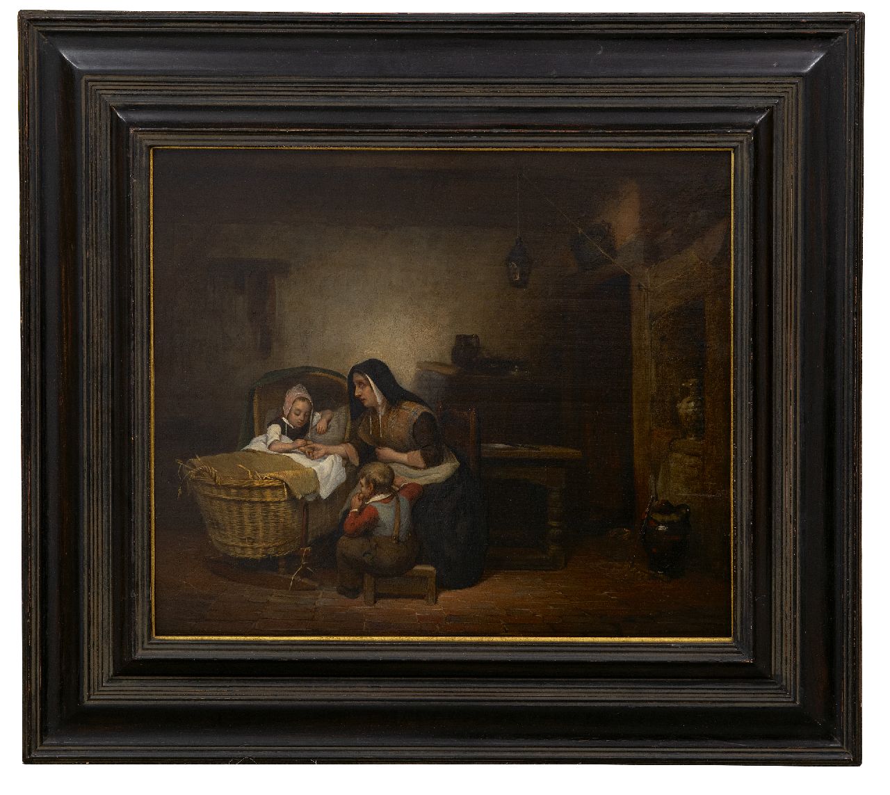 Schmidt W.H.  | Willem Hendrik Schmidt | Paintings offered for sale | Sharing the last piece of bread, oil on panel 35.8 x 42.1 cm