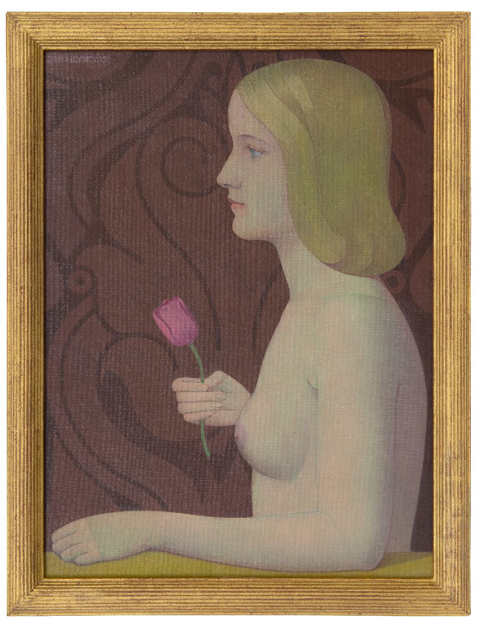 Heyse J.  | Jan Heyse | Paintings offered for sale | Female nude with a tulip, oil on canvas laid down on board 54.6 x 40.3 cm, signed u.l. and dated 1951