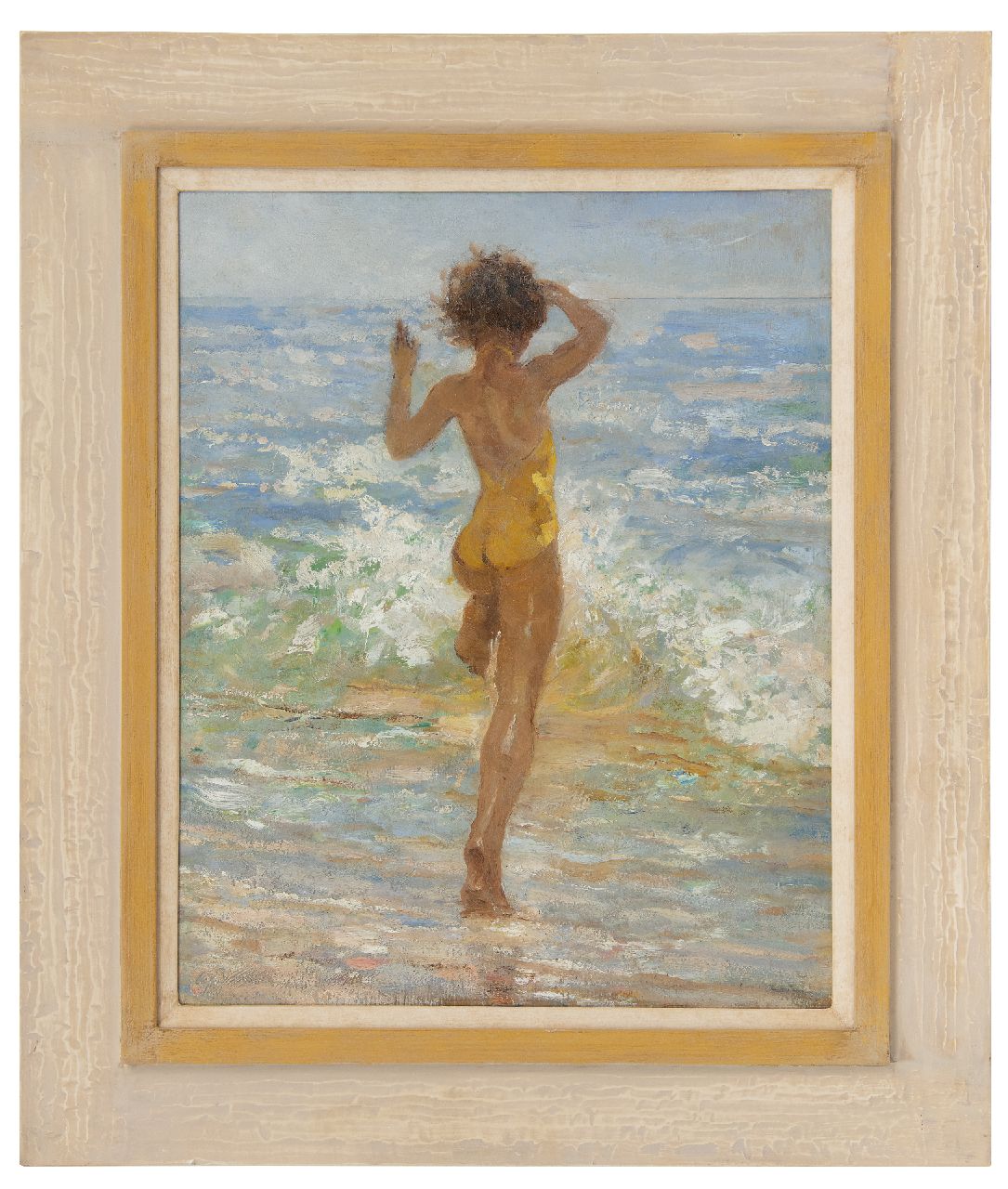 Vaarzon Morel W.F.A.I.  | Wilhelm Ferdinand Abraham Isaac 'Willem' Vaarzon Morel, Girl in the sea, oil on panel 50.3 x 40.7 cm